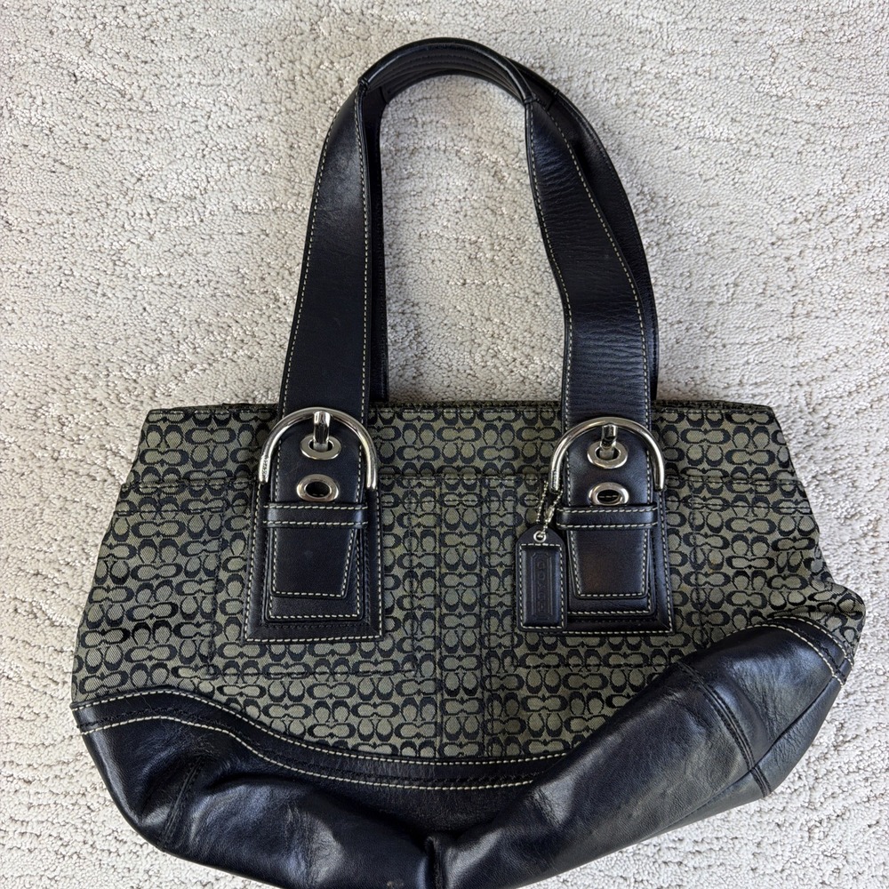 Coach Soho Signature Small Black Gray Canvas Satchel Bag Y2K Vintage